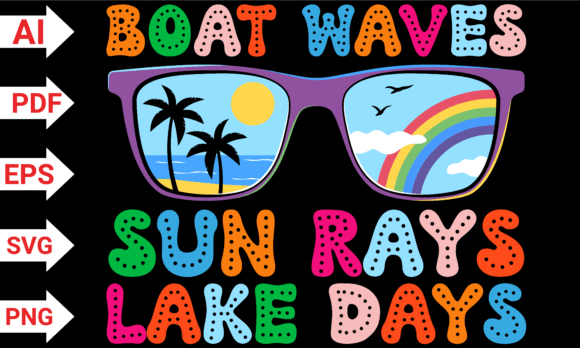 Boat Waves Sun Rays Lake Days PNG Summer Graphics