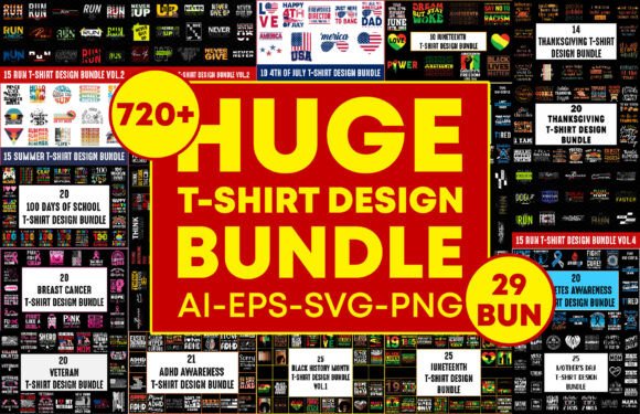 Huge T-Shirt Design Bundle 720 Designs