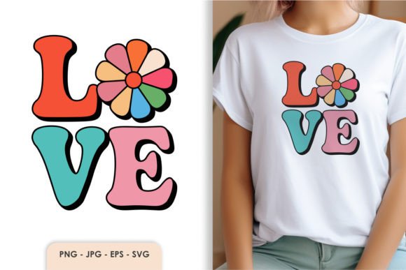LOVE Text Sublimation Flower Design Graphics