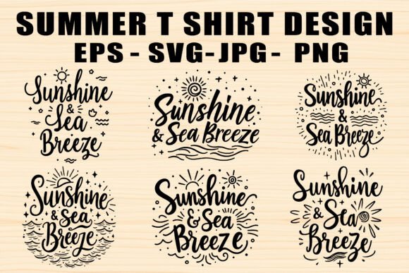 Summer T-Shirt Designs Set for Graphics and Illustrations