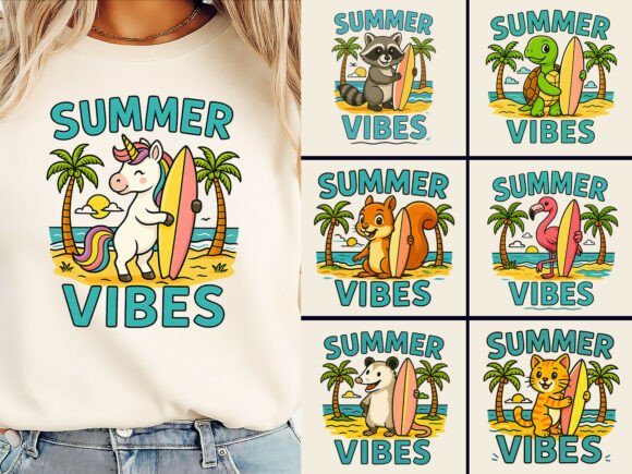 Summer Vibes Cute Surfing T-Shirt PNG